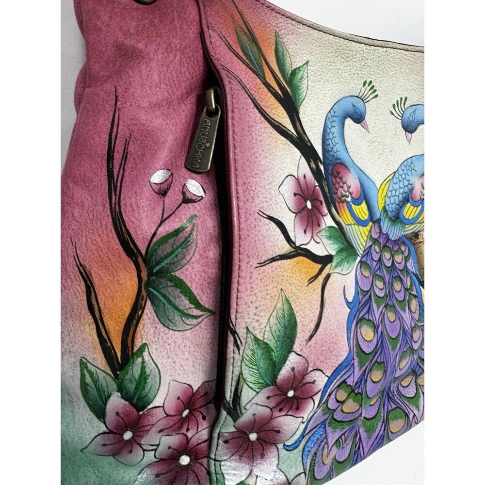 Anuschka hand-painted genuine leather hobo Peacock - Picture 8 of 16